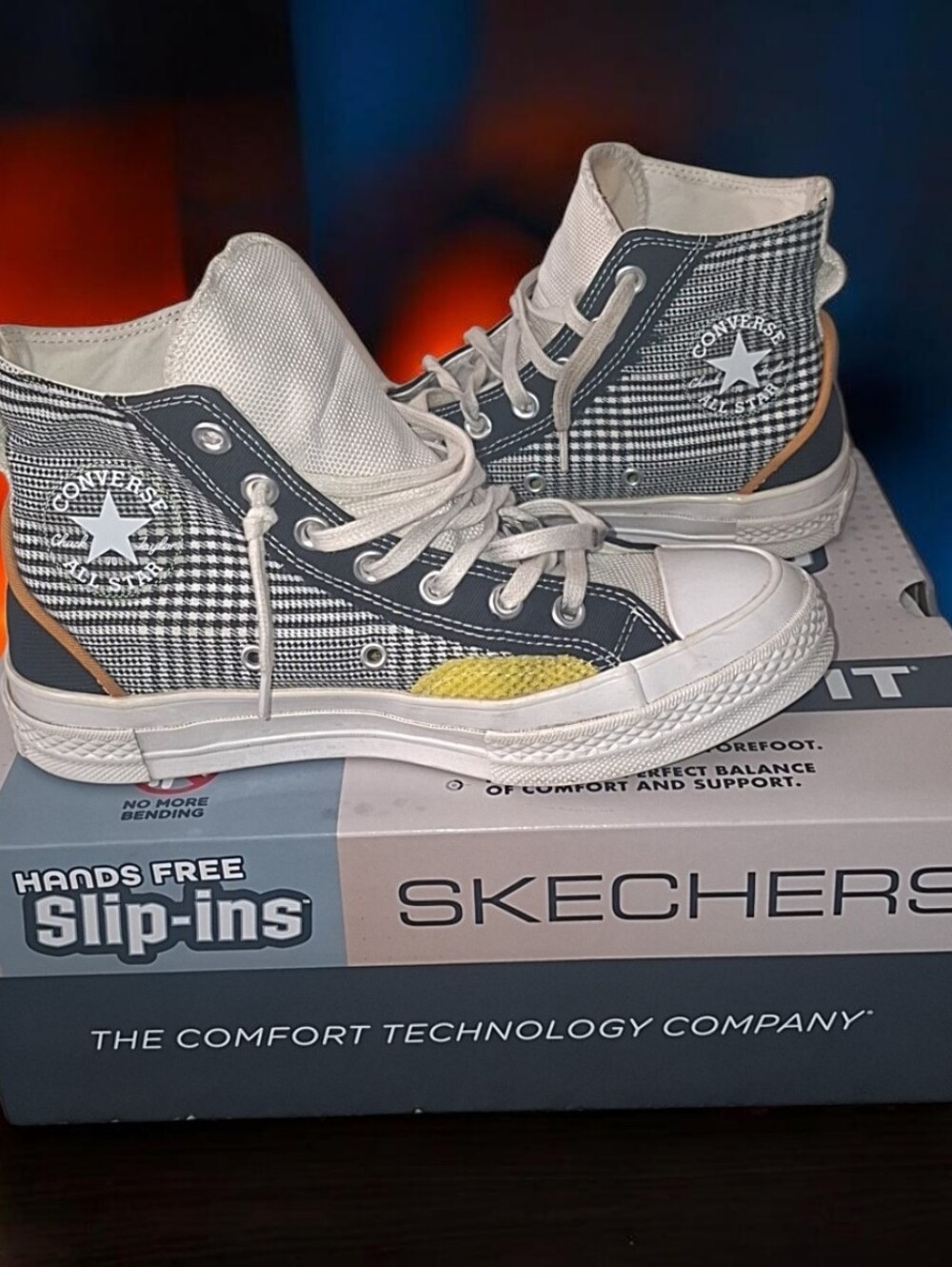 Converse Unisex High-Top Plaid Sneakers in Black & White